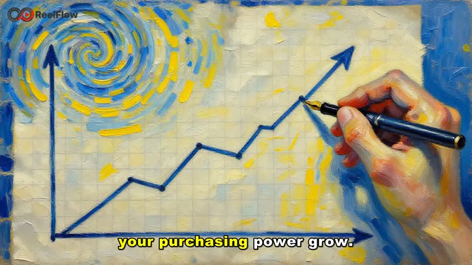A hand drawing a rising chart, painted in a swirling oil style
