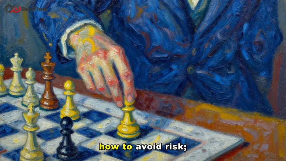 A hand moving a chess piece, painted in a swirling oil style